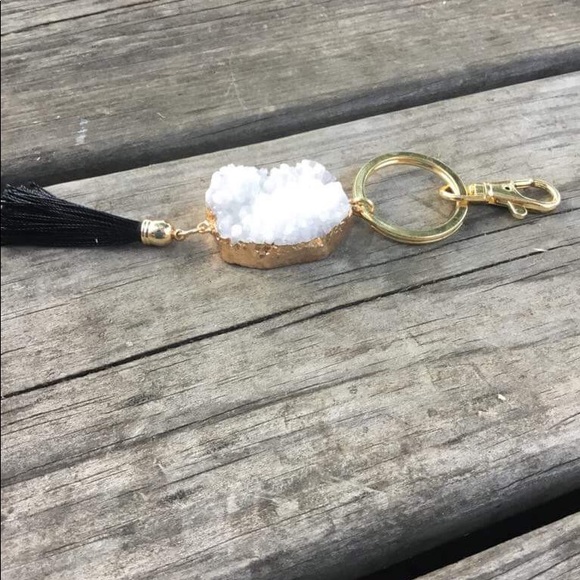 Anthropologie Accessories - Druzy geode gold wrapped natural stone keychain